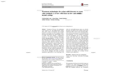 Treatment technologies for urban solid biowaste to create value products: a review with focus on low- and middleincome settings
